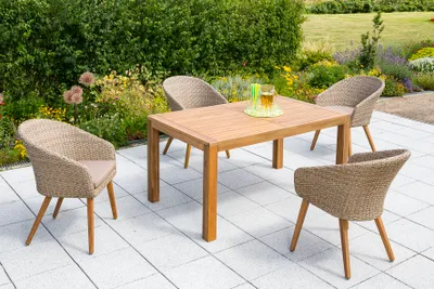 Produktbild von Merxx Gartenmöbelset "Arrone" 5tlg. - Aluminiumgestell mit Kunststoffgeflecht schilf/natur und Akazie, inkl. Kissen - 50435-255