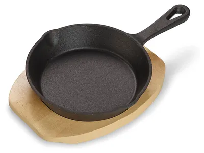 Produktbild von Echtwerk Servierpfanne aus Gusseisen Mini Pfännchen mit Servierbrett kleine Grillpfanne,, Menge:4