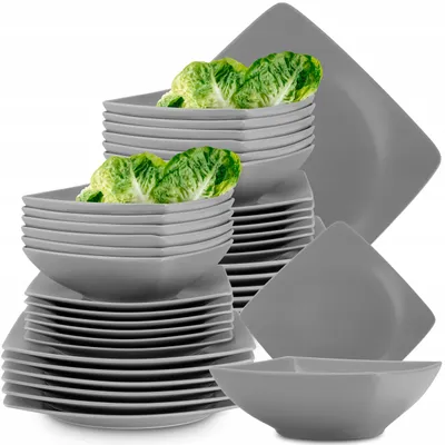 Produktbild von Tafelservice Konsimo Epiri 36-teilig grau quadratisch für 12 Personen aus Keramik