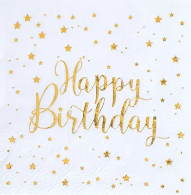 Produktbild von Cocktailservietten Happy Birthday, 3-lagig, 20 Stück, 12.5x12.5cm, Servietten Geburtstag, Farbauswahl:gold