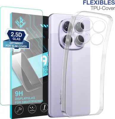 Produktbild von Handyhülle für Xiaomi Redmi Note 14 Pro mit 9H Displayglas Displayschutz Hülle Transparent Flexibel Elastisch Case Cover Backcover Schutzhülle