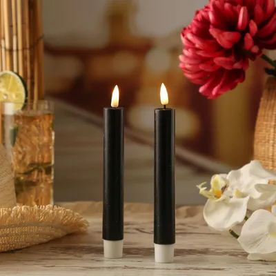 Produktbild von LED Stabkerzen MIA - Echtwachs - realistische 3D Flamme - H: 15cm - Batteriebetrieb - schwarz - 2 St