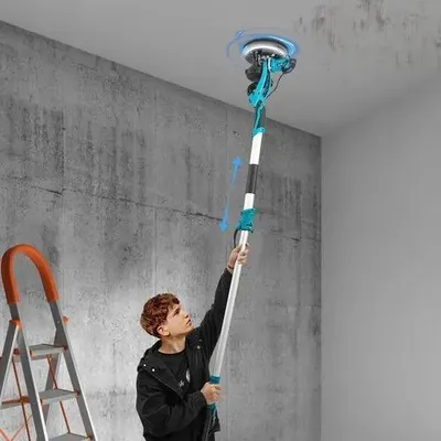 Produktbild von Wand- und Deckenschleifer - Elektrischer Trockenbauschleifer 750 W - Staubabsaugung - 6-stufige Drehzahlregelung - Teleskopstange - Blau