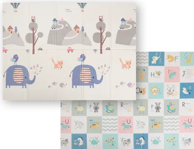Obrázok produktu pre KiddyMoon Play Mat Detská podložka Obojstranná plaziaca sa podložka Mat Foam Mat Pre deti Detská podložka Detský priateľský vzor Vývoj ihriska Pohodlný Ideálny pre interiéry a exteriéry 150X200x1cm, s