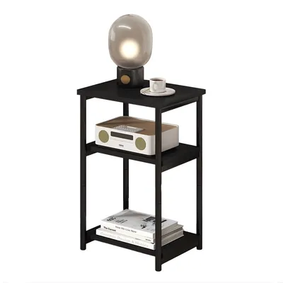 Produktbild von 3-stufiger Beistelltisch – Nachttisch mit Ablage – MDF & Metall – Schwarz – 40x30x60 cm