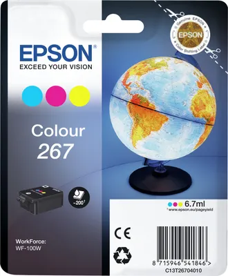Obrázok produktu pre Epson Globe C13T26704020, Azúrová, Purpurová, Žltá, Atrament na pigmentovej báze, 6,7 ml, 1 kusov, 200 strany
