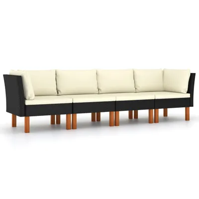 Produktbild von vidaXL 4-Sitzer-Gartensofa mit Kissen Schwarz Poly Rattan