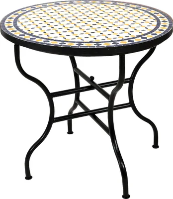 Produktbild von ORIGINAL Marokkanischer Mosaiktisch Gartentisch ø 80cm Groß rund klappbar | Runder klappbarer Mosaik Esstisch Mediterran | als Klapptisch für Balkon oder Garten | Giralda Weiss Gelb Blau 80cm