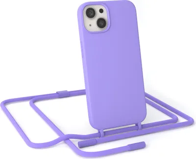 Produktbild von EAZY CASE Handykette Silikon Premium kompatibel mit Apple iPhone 13 Handyhülle mit Umhängeband, Handykordel mit Schutzhülle, Silikonhülle, Hülle mit Band, Kette für Smartphone, Lila