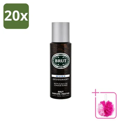 Imagen del producto de 20 aerosoles desodorantes Brut Musk, 200 ml, pack ahorro, 20 unidades