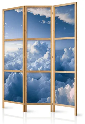 Produktbild von Muralo Japanischer PARAVENT 3-teilig Raumteiler klappbar PREMIUM-Vliesleinwand WOLKEN 3D für Schlafzimmer 135cmx172cm