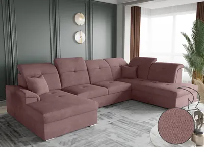 Image de Canapé d'angle avec fonction couchage et coffre de rangement, canapé-lit, canapé en U, canapé en U BARON, tissu Brooklyn Rose, côté gauche