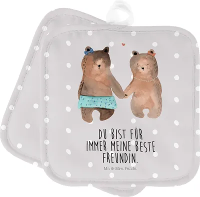 Produktbild von Mr. & Mrs. Panda Topfuntersetzer Bär Freundin - Grau Pastell - Geschenk, Teddy, Beste Freund Liebe Liebesbeweis Verliebt Kumpel Kumpeliene, Kochlappen, topfhalter