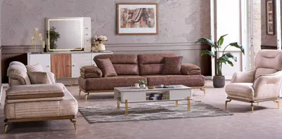 Produktbild von Möbel Wohnzimmer set 3+3+1 Sitzplätzen Sofagarnitur 2x Sofas Sessel Braun