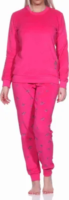 Produktbild von Damen Frottee Schlafanzug langarm Pyjama mit Bündchen - auch in Übergrössen ; pink , 40