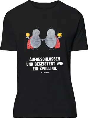Produktbild von Mr. & Mrs. Panda T-Shirt Sternzeichen Zwilling - Schwarz - Geschenk, Glückskäfer, Zwillinge, Tshirt, Shirt, Übergrößen Herren, Zwillingsschwester, Marienkäfer, Oversize