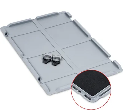 Produktbild von Scharnierdeckel Set Eurobox NextGen mit Schaumstoff und 2 schwarze Schiebeschnappverschlüsse | BxT 40x60cm | Grau | Eurobehälter, Transportbox, Transportbehälter, Stapelbehälter