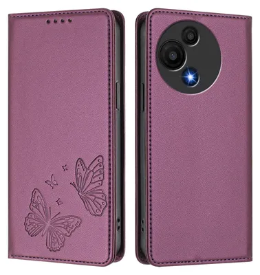 Obrázek produktu pro Kožené pouzdro pro TCL 605 / TCL 60 SE, motýlí ražbou, peněženkové flip pouzdro se stojánkem Fialová
