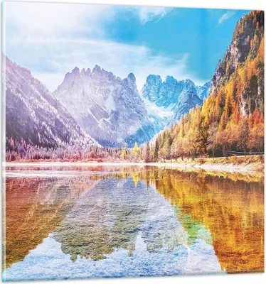 Produktbild von Bilder auf glas - Einteilig - Herbst Landschaft Berge - 50x50cm - Glasbilder - Wandbilder - Bilder - zum Aufhängen bereit - Wanddekoration aus Glas - Glas Bilder - Wandbild auf Glas - GAC50x50-4624