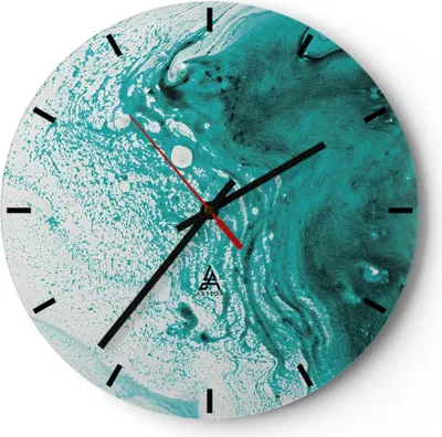 Produktbild von Wanduhr - Rund - Glasuhr - Abstraktion Türkis Flüssigkeit - 40x40cm - Schleichendes Uhrwerk - Lautlos - zum Aufhängen bereit - Dekoration Modern - Wanddekoration aus Glas - C3AR40x40-4572