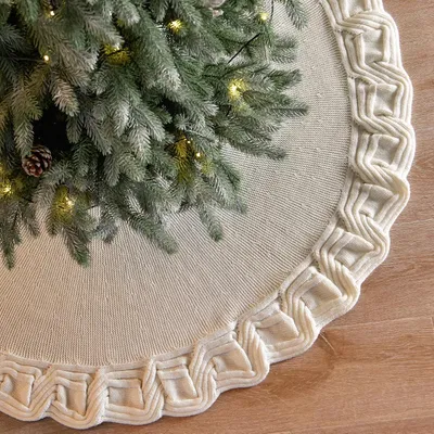 Productafbeelding van Witte gebreide kerstboomrok van acryl in maat 92 cm