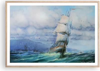 Produktbild von Gerahmtes Poster - Rahmen in heller Eiche - Meer Segelschiff - 100x70 cm - Wand Bild - Wanddeko - Wandbilder - Wandposter - Bilderrahmen - Bilder - Kunstdruck - Wandbild - P2NAA100x70-3782