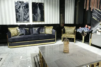 Produktbild von Luxus Einrichtung Wohnzimmer Möbel Sofa Set 3+1 Sitz Sofagarnitur Schwarz