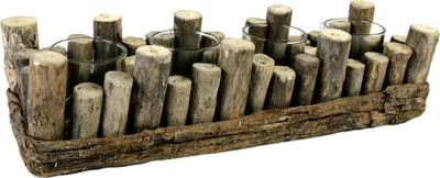Produktbild von Kerzenhalter/Kerzenständer aus Holz mit 4 Gläser - rechteckig