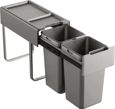 Produktbild von SVITA EM2x14 Einbaumülleimer 28L (2x14L) 2 Fächer mit Deckel Mülltrennsystem 2fach Küche Unterschrank Abfalleimer ausziehbar Grau