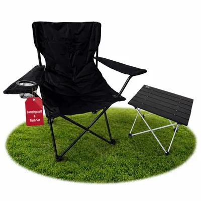 Produktbild von BigDean Campingstuhl mit Tisch Set klappbar – Camping Tisch Stuhl Set Campingstuhl faltbar Angelstuhl Faltstuhl Anglerstuhl - Outdoor Set für Camping