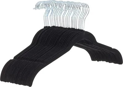 Produktbild von PolkaHome® Kleiderbügel für Hemden/Kleider, platzsparend und mit Samt überzogen, schwarz, 30 Stück