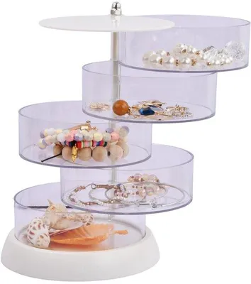 Immagine prodotto di Organizzatore girevole per gioielli Unyqoos® in acrilico trasparente, a 5 livelli – soluzione salvaspazio per la conservazione di gioielli e cosmetici, ideale per orecchini, collane e anelli
