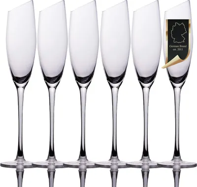 Produktbild von Intirilife 6x Champagner Glas mit moderner Kante - 150 ml Füllmenge - Sekt Prosecco Glas Spülmaschinenfest Kristallglas stoßfest