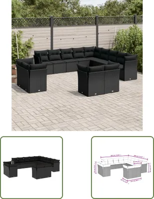 Produktbild von The Living Store 13-tlg. Garten-Sofagarnitur mit Kissen Schwarz Poly Rattan