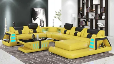 Produktbild von Couch Zeitgenössisch Ecksofa U Form Gelb Wohnlandschaft Ledersofa Sofa