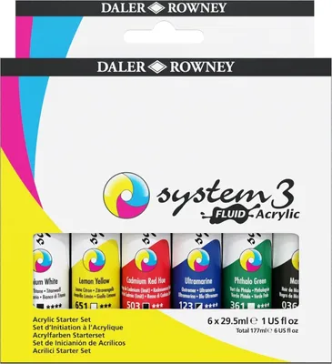 Zdjęcie produktu dla Daler Rowney System3 Zestaw farb akrylowych Starter Set 6 x 29,5 ml