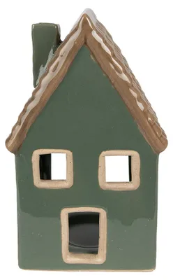 Obrázok produktu pre Clayre & Eef držiak na čajovú sviečku domček 15 cm zelený porcelán