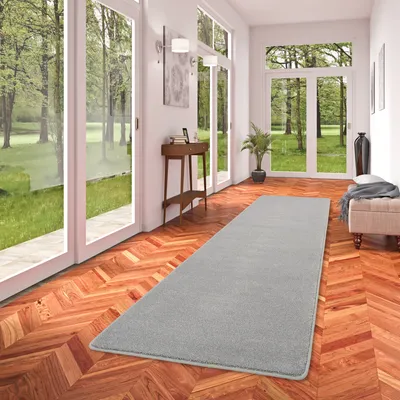 Produktbild von Hochflor Luxus Velours Teppich Läufer Touch Grau Meliert, Größe:100x400 cm