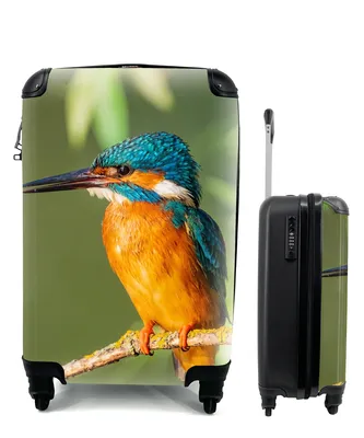 Produktbild von MuchoWow® Koffer Handgepäck Trolley Rollkoffer Kleine Reisekoffer mit 4 Rollen - Vogel - Eisvogel - Zweig - Blätter - Moos - Cabin Size < 55x40x23 cm & 55x40x20 cm - Fotokoffer - Kabinenkoffer - Boardgepäck - Reise-Box - Reisekoffer - Reisegepäck - Koffer mit Bild - Trolley für Kinder