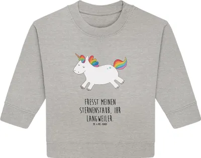 Produktbild von Mr. & Mrs. Panda Organic Baby Pullover Einhorn Happy 6. - 12. Monat - Heather Grey - Geschenk, Unicorn, Bullover, Witzig, Lachen, Fröhlich, Einhörner