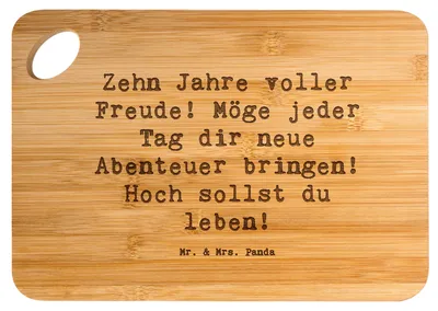 Produktbild von Mr. & Mrs. Panda Küchenbrett Spruch 10. Geburtstag Freude - Transparent - Geschenk, Frühstücksbrett, Holzbrett, holzschneidebrett, Geburtstagsgeschenk, feiern, Lächeln