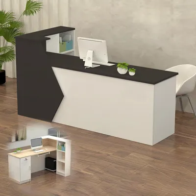 Obrázok produktu pre Pult pre recepciu, predajný pult, drevený s úložným priestorom, 160x60x100 cm, čierno-biely