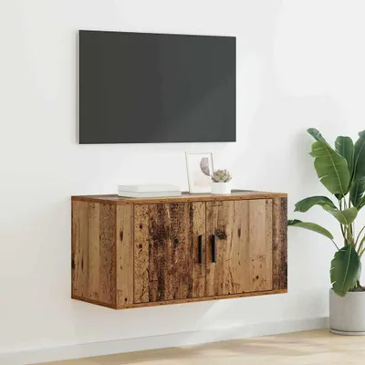 Produktbild von "Schlussverkauf" Wandmontiertes TV-Regal moderne - Wohnzimmer Fernsehschrank - Altholz 80x34,5x40 cm Holzwerkstoff  C14745