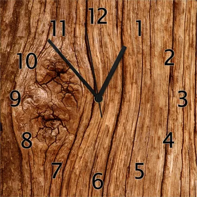 Produktbild von Wallario Design Wanduhr Holzstamm mit Asteinschluss aus Echtglas, Größe 30 x 30 cm