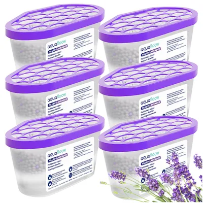 Zdjęcie produktu dla 6x 400 ml osuszacz powietrza – pochłaniacz wilgoci do kuchni, łazienki, samochodu i salonu – zapach lawendy
