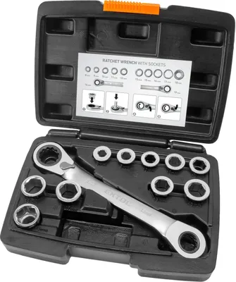 Produktbild von EXTOL PREMIUM Ratschenschlüssel und Einsätze, 11-teiliger Satz, 8-19mm, 8816343