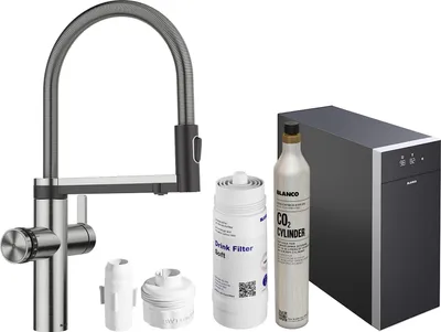 Produktbild von Blanco Set Trinkwasserarmatur Choice Icona Edelstahl gebürstet + Kühl- und Karbonisierungseinheit Choice.All