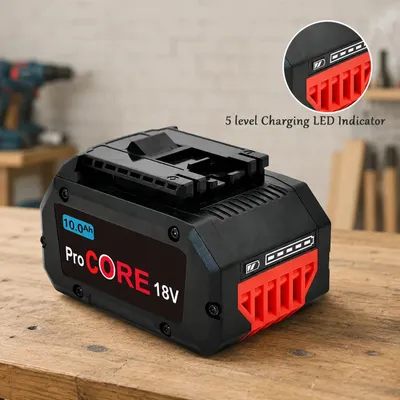 Produktbild von 18V Akku für Elektrowerkzeuge - Ersatzakku mit Ladegerät - 10,0Ah Li-Ion - Kompatibel mit Bosch 18V Akku-Bohrschraubern - Set mit 1 Akku 1 Ladegerät