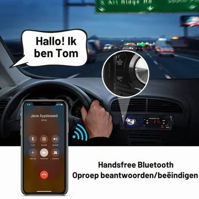 Productafbeelding van Autoradio met Bluetooth, 1 DIN, autoradio ondersteunt handsfree, 2 USB-poorten, SD, AUX-in, FM-radio, MP3-speler met afstandsbediening