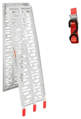Image de Rampes de chargement Peviasot, pliables, en aluminium, longueur 226 cm, capacité jusqu'à 340 kg, antidérapantes, pour moto, quad, tondeuse, remorque, garage, atelier